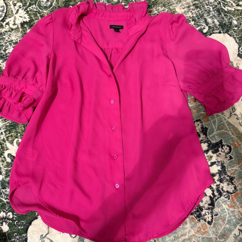 Ann Taylor Vibrant Pink Ruffle Blouse